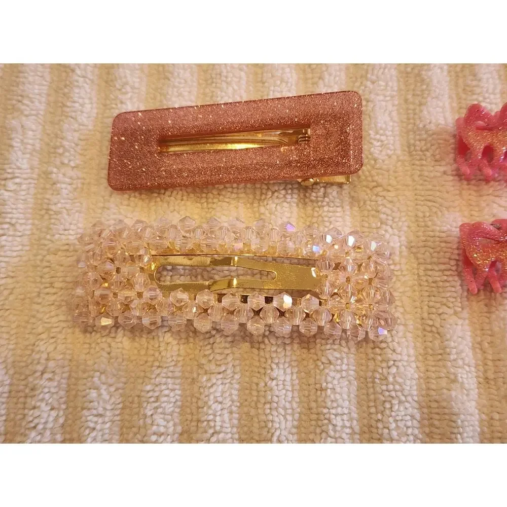 6 Assorted Pretty in Pink Glitter Rhinestone Hair Clips Mini Claws Sophi